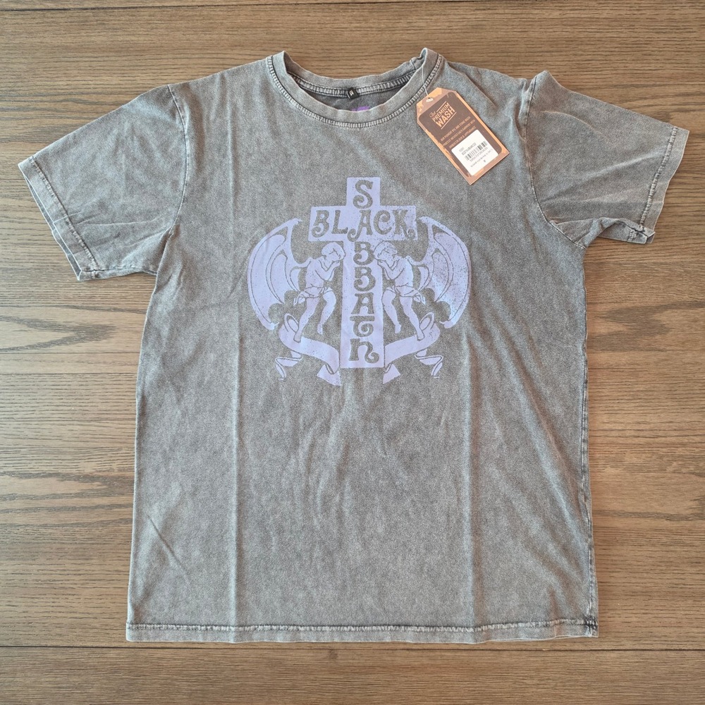 Black Sabbath Angels Stone Wash Graphic T-Shirt Charcoal Grey M